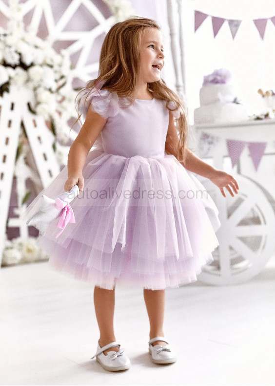 Purple Satin Tulle Corset Back Short Flower Girl Dress